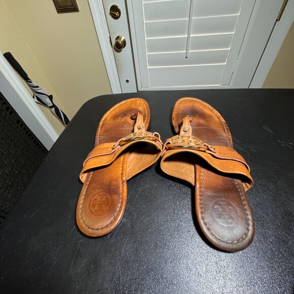 Tory Burch size 10 amanda tan leather sandal slippers - Picture 5 of 12